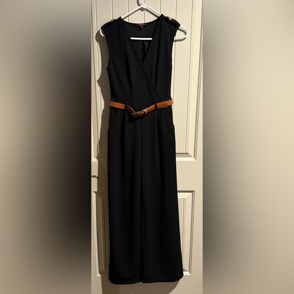 Xtaren Black Wide Leg Jumpsuit with Tan Belt